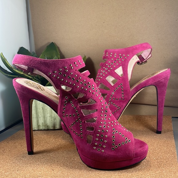 Vince Camuto Shoes - Vince Camuto CASSIE suede studded magenta pink cut out heel sandal